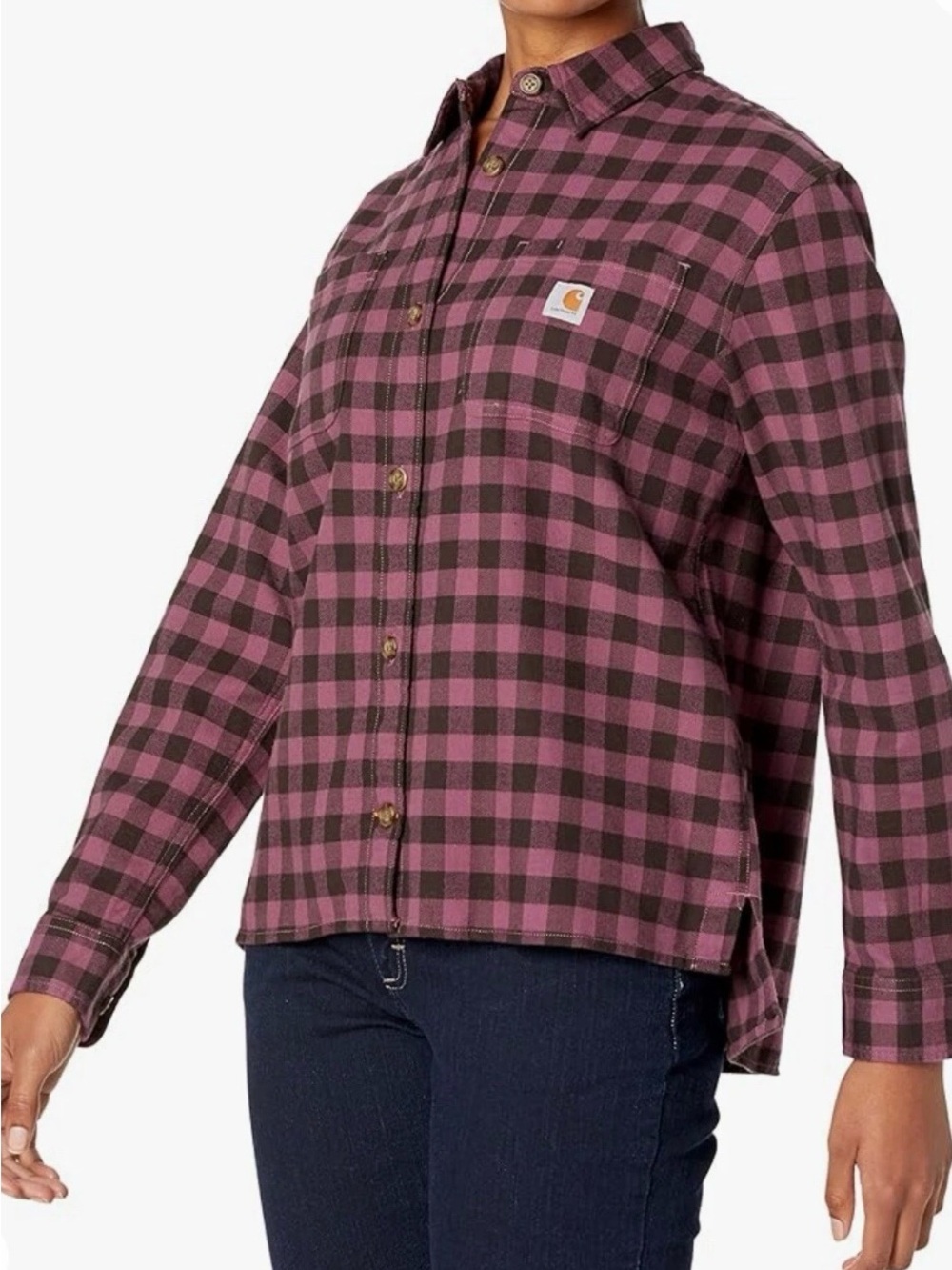 Carhartt Women's Buffalo Plaid Button-Front Rugged Flex Loose Fit XL